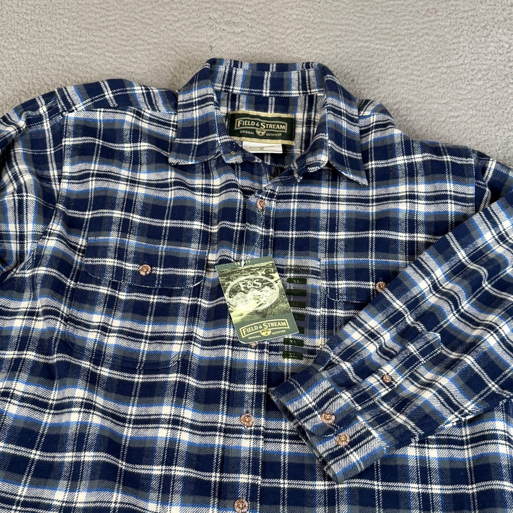 Field & Stream Flannel Shirt Mens XL Blue Plaid Button Down Cotton Workwear